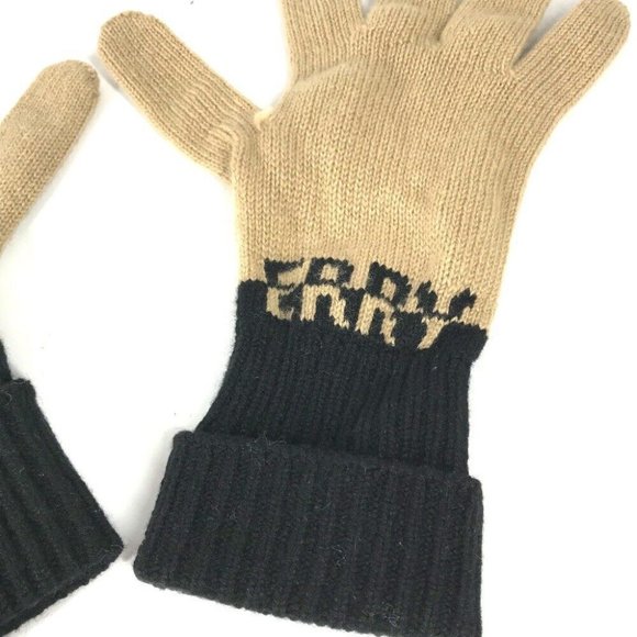 Auth BURBERRY Bicolor logo Glove gloves wool Beige/Black - Picture 8 of 12